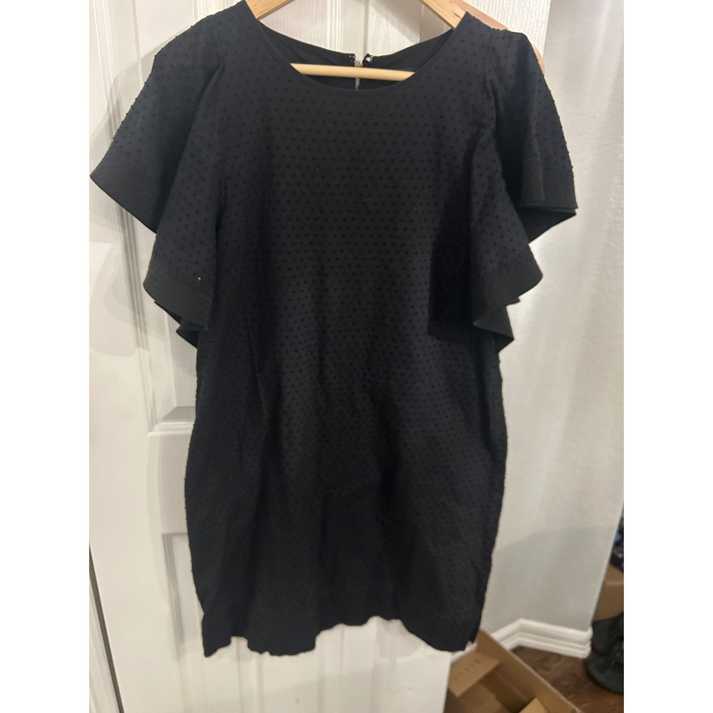 J.Crew Black Cotton Clip Dot Flutter Sleeve Shift Dress A6645 Silk Trim 10